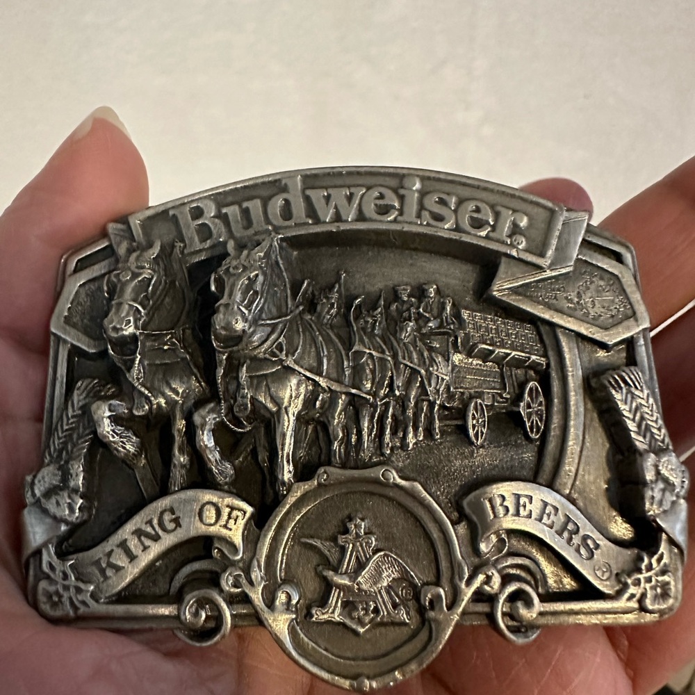 Vintage Budweiser Clydesdale Horse Carriage Belt Buckle 1980s